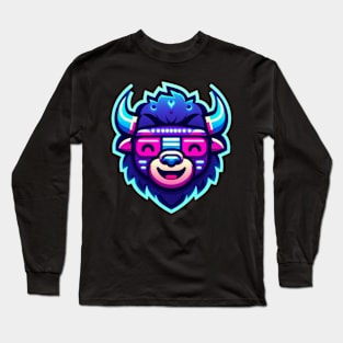 neon cyberpunk bison graphic Long Sleeve T-Shirt